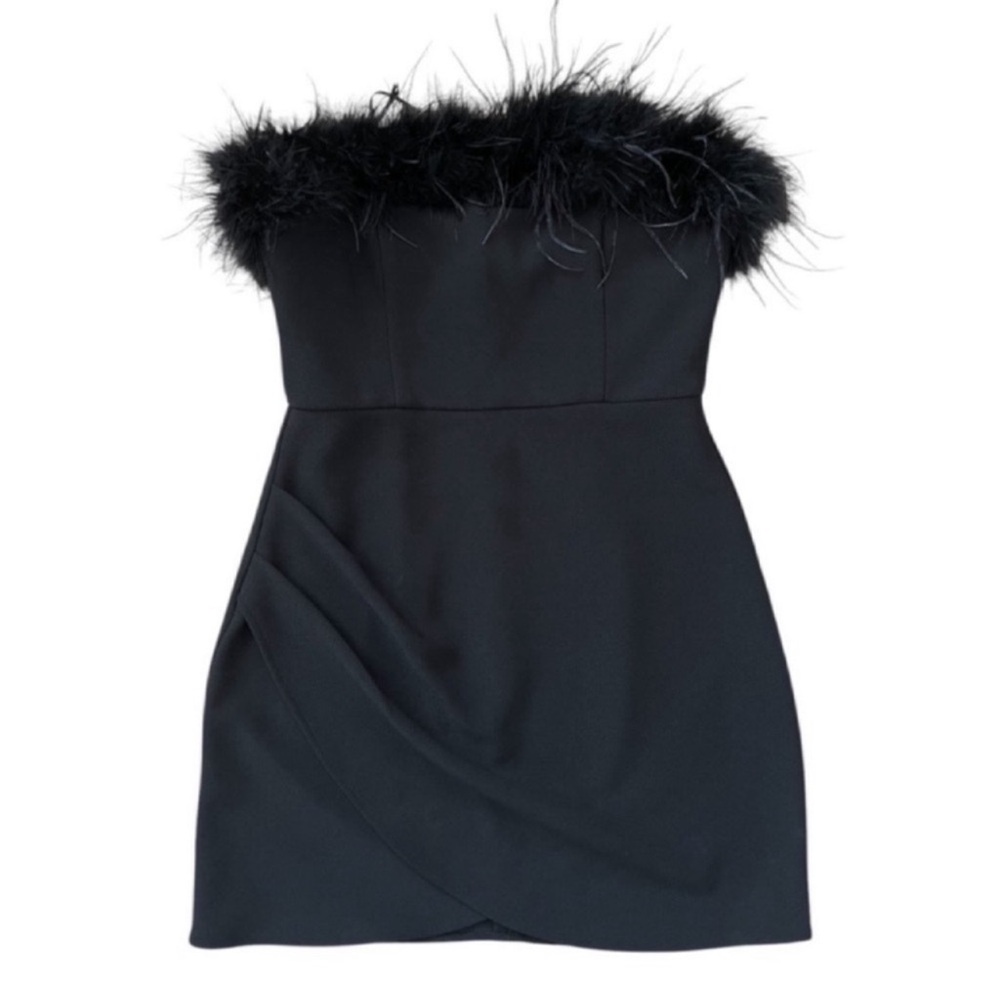 Elliatt Paulina Strapless Feather Trim Mini Dress Black Size M